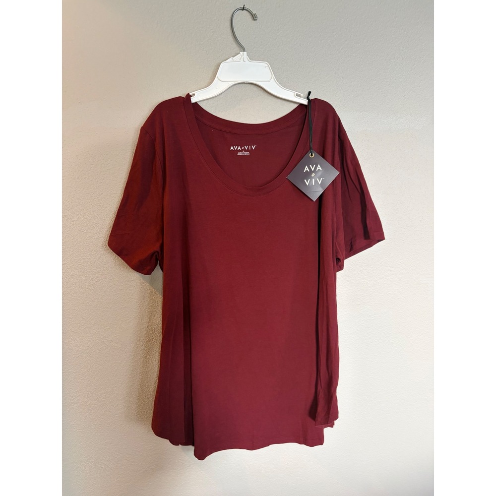 Ava & Viv Womens Plus 1X Burgundy Scoop Neck Short Sleeve T-Shirt NWT